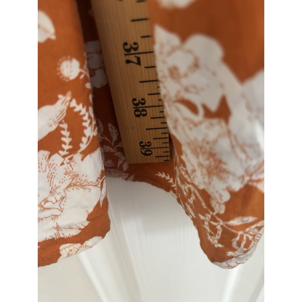 Floral Midi Dress M White Burnt Orange Boho Tiered V Neck Short Sleeve Tie Waist - Picture 7 of 11